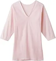 [Gunze] KQ5046 Women's Inner Comfortable Workshop, V-Shaped, 3/4 Sleeve Sleeper, 100% Cotton, Made in Japan, Light Pink, LL