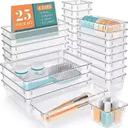 25 PCS Clear Plastic Drawer Organizer Set，4 Sizes Clear Drawer Organizers & Stor