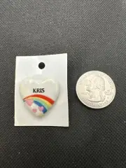 Vintage 1980s 80s Rainbow Heart Name Pin "Kris" For Hat Bag Jacket Shirt
