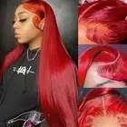 Dark Red Lace Front Wigs Human Hair 30 Inch Straight Frontal Wig Human Hair R...