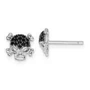 Sterling Silver Rhodium-Plated Black Cz Skull Post Earrings