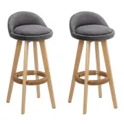 Set of 2 Fabric Bar Stools (with Backrest) Grey