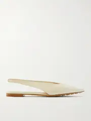 [Bottega Veneta] Bottega Veneta - Sofia Leather Slingback Point-toe Flats - Cream - IT37 IT 37 Cream
