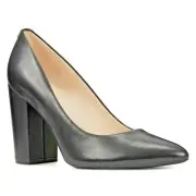 Nine West 9x9 ALISA Pointy Toe 4" CHUNKY Heel Pump BLACK LEATHER 12M