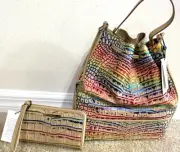 Brahmin Marlowe Bucket Shoulder Bag w/Drawstring Closure & Corie Wallet Bundle