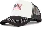 [WITHMOONS] American Flag Fish and Stripes Trucker Hat Baseball Cap Mesh Back USA Flag Adjustable Snapback YZM0251