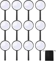 Elcoho 12 Pack Handheld Magnifier Plastic Magnifying Glass for Reading Jewelry Home Office Desk Accessories with Storage Bag (Black)