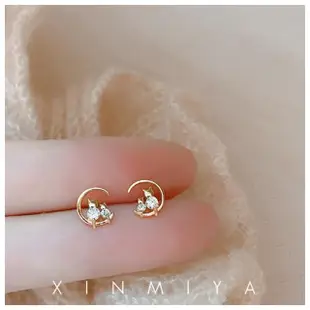 【HaNA 梨花】韓國細緻簡約．夜色月光下的貓咪耳環
