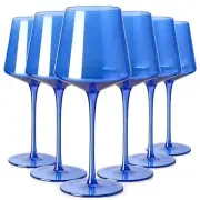 Physkoa Cobalt Blue Wine Glasses Set of 6 – Hand Blown Crystal, 18oz Long Stem