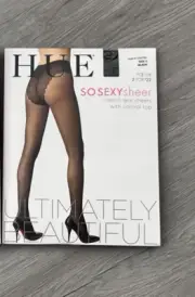 Hue Women's So Sexy French Lace Sheer Control Top Black Pantyhose, Size 2