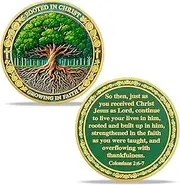Rooted in Faith Religious Coin Gifts Set | Religious Medallion with Engraved Scripture Verse | Faith-Based Gifts for Anniversary Month & Year for Believers in Spiritual Journey