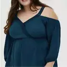 New Torrid Teal Lace Trim Cold Shoulder Ultra Soft Rayon Blouse 2X Feminine