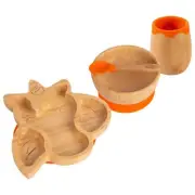 4pc Tiny Dining Orange Unicorn Bamboo Baby Feeding Set Weaning Plate Bowl Spoon