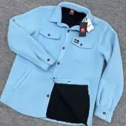 Quiksilver Shirt Jacket Mens M Light Blue Fleece Sherpa Lined Button Up Shacket