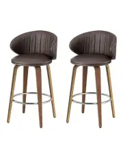 [Artiss] 2x Leather Wood Bar Stools in Brown