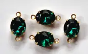 Vintage Faceted Emerald Oval Stones in 2 Loop Brass Setting ovl005V2