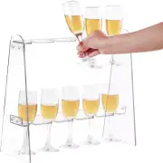 2 Tier Acrylic Champagne Glass Holder Wall Stand Flute Tabletop Stemware Hanging
