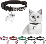 DILLYBUD Leather Personalized Breakaway Cat Collar with Studded Bell and Safety Quick Release Buckle - Rivets Studded ID DIY Collars for Boy Girl Cats Kittens, 9" - 11.5" Brown