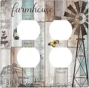 Decorative Light Switch Cover Plate Rustic Farmhouse Colorful Wooden Barn Door 2 Gang Socket Covers Double Duplex Wallplates Switch Plates and Outlet Covers for Kitchen Home Decor