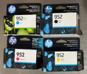 HP 952 Black F6U15AN, C. LOS61AN, M. LOS52AN, Y. L0S55AN, NIB OEM Free S/H