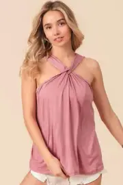 BiBi Rayon Span Jersey Knit Halter Neck Tank Top