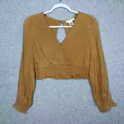 Kirious Shirt Womens Small Gold Blouse Crop Open Back Twee Festival Animal Mob