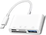 Lightning to SD Card Reader for iPhone, 4 in 1 USB Camera Adapter Compatible With SD/TF Card, Memory Card Reader With Fast Charging Port