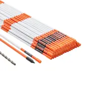 Driveway Markers, 50 PCS 121.5 cm, 0.78 cm Diameter Orange Fiberglass Poles Snow Stakes with Reflective Tape, 30 cm Steel Drill Bit & Protection Gloves for Parking Lots, Walkways Easy