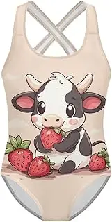 [Yzaoxia] Girls' Swimwear One Piece Swimsuit for Kids Scoop Neck Bathing Suit Round Neck Swim Wear 5-14Y