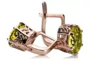 Unique Russian style Vintage Rose pink 14k 585 gold peridot earrings vec003