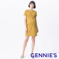 在飛比找蝦皮商城優惠-【Gennies 奇妮】立體剪裁綁結孕婦洋裝-黃(T1L12