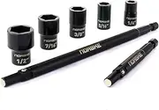 Norske Tools Norske NIBPI711 Impact Torsion 7pc Detachable Sleeve Nutsetter Set 3 inch and 6 inch Shafts with 1/4 inch, 5/16 inch, 3/8 inch, 7/16 inch and 1/2 inch Sleeves