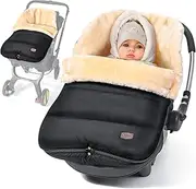 Orzbow Faux Sheepskin Winter Car Seat Cover for Babies, Water Repellent Bunting Bag for Car Seats & Strollers, Warm and Cozy Carseat Footmuff to Protect Baby from Cold Wind, Machine Washable, Black