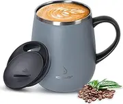 [Ideus] Coffee Mug 470ml (16oz), Double Wall Vacuum Insulated Stainless Steel Coffee & Tea Cup w/Non-Slip Handle & Slider Module Lid & Large Volume (Gray)