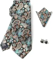 [MYNPHYNA] Men's Paisley Tie Set in Gift Box with 3.15'' (8cm) Tie, Pocket Square, and Cufflinks
