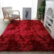 Area Rugs for Bedroom Living Room,150 x 180 cm Decor Soft Soft Fluffy Shaggy Rug for Non Slip Kitchen Office Dining Room,Dark Red