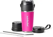 [NutriBullet] Flip NBP016MA Portable Blender with Insulated Cup 20 oz, Keeps Cold for 24 Hours, Ice Blender, Includes Lid and Straw, USB-C Refill, Stainless Steel, Magenta