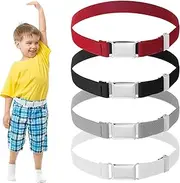 [HweeWanX] Pack of 4 Children's Belts, Adjustable Children's Belt, Children's Belt, Adjustable Belt, Children's Stretch Belt, Elastic Belt for Boys and Girls, Black, Grey, White, Red