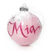 Pink Feather Clear Glass Personalised Christmas Bauble, Tree Decoration, Custom
