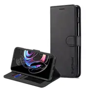 For Motorola Moto Edge 20 Pro 5G Wallet Case Flip Leather Card Slots Shockproof Magnetic Stand Cover (Black)
