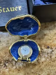 New Bejeweled Blue Enamel Egg Clock In Box
