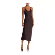 Norma Kamali Satin Bias Cut Midi Slip Dress Women's S/36 Chocolate Sleeveless