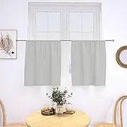 YISURE Grey Linen Textured Short Kitchen Tiers, 26x36 Inches Small Cafe Curtains Water Repellent Rod Pocket for Bathroom Window Laundry Room, Set of 2 Panels