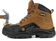 [Jacata] Waterproof Leather Soft/Steel Toe Work Boots For Men,Heavy Duty 6Inch Oil/Slip Resistant Rubber Outsole Comfortable Construction Industrial Safety Men’s Work Boots