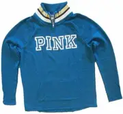 Victoria's Secret Pink Fleece High/Low Half Zip Sweater Medium NWT Teal,White