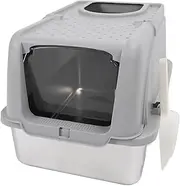 Stainless Steel Cat Litter Box with Lid, Odor Control Covered Kitty Litter Box Easy Assembly Spacious with Scoop for Big Cats (Gray)