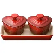 Auth Le Creuset Petite Ramekin Heart-Shaped Cocotte Set Cherry Red From NEW JPN