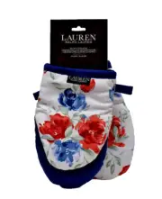 Lauren Ralph Lauren Floral Oven Mitts Potholders Set of 2 Red White Blue New!