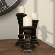 Litton Lane Candle Holder Black Durable Mango Wood Traditional (Set of 3)