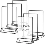 6 Pack 5 x 7 Inch Clear Acrylic Sign Holder with Borders and Vertical Stand, Double Sided Table Menu Holders Picture Frames for Restaurant Signs, Valentine‘s Day Party Table Numbers